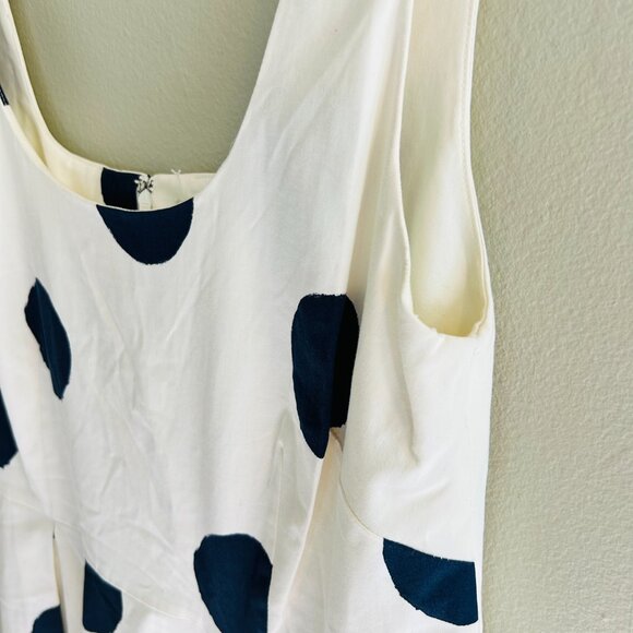 Boden Winifred Dress Womens Size 12 Cream Navy Blue Dot Midi Fit Flare Cotton - Picture 5 of 14